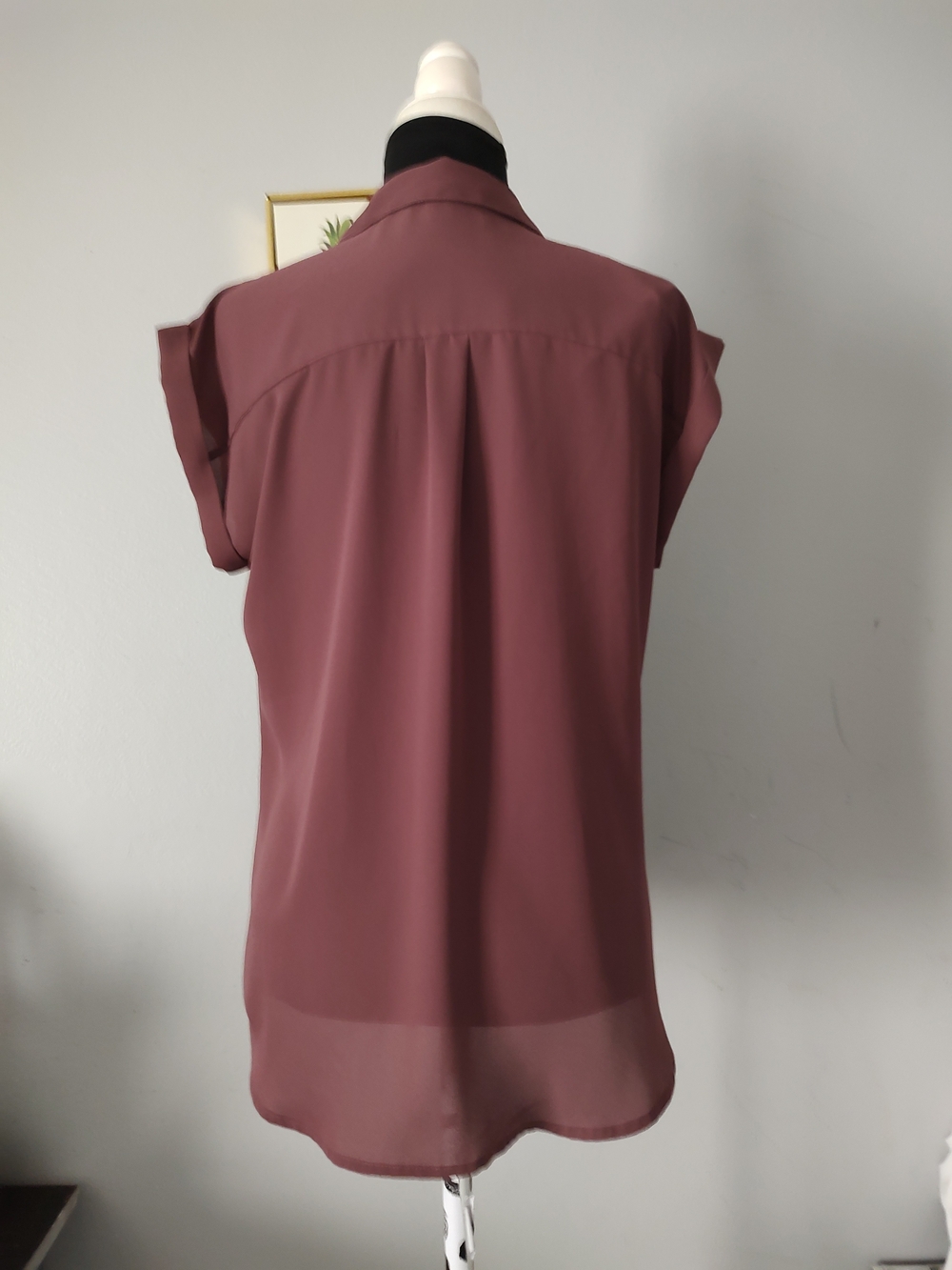 Express Womens Zip-Front Cap Sleeve Blouse - Mauve - Picture 3 of 11